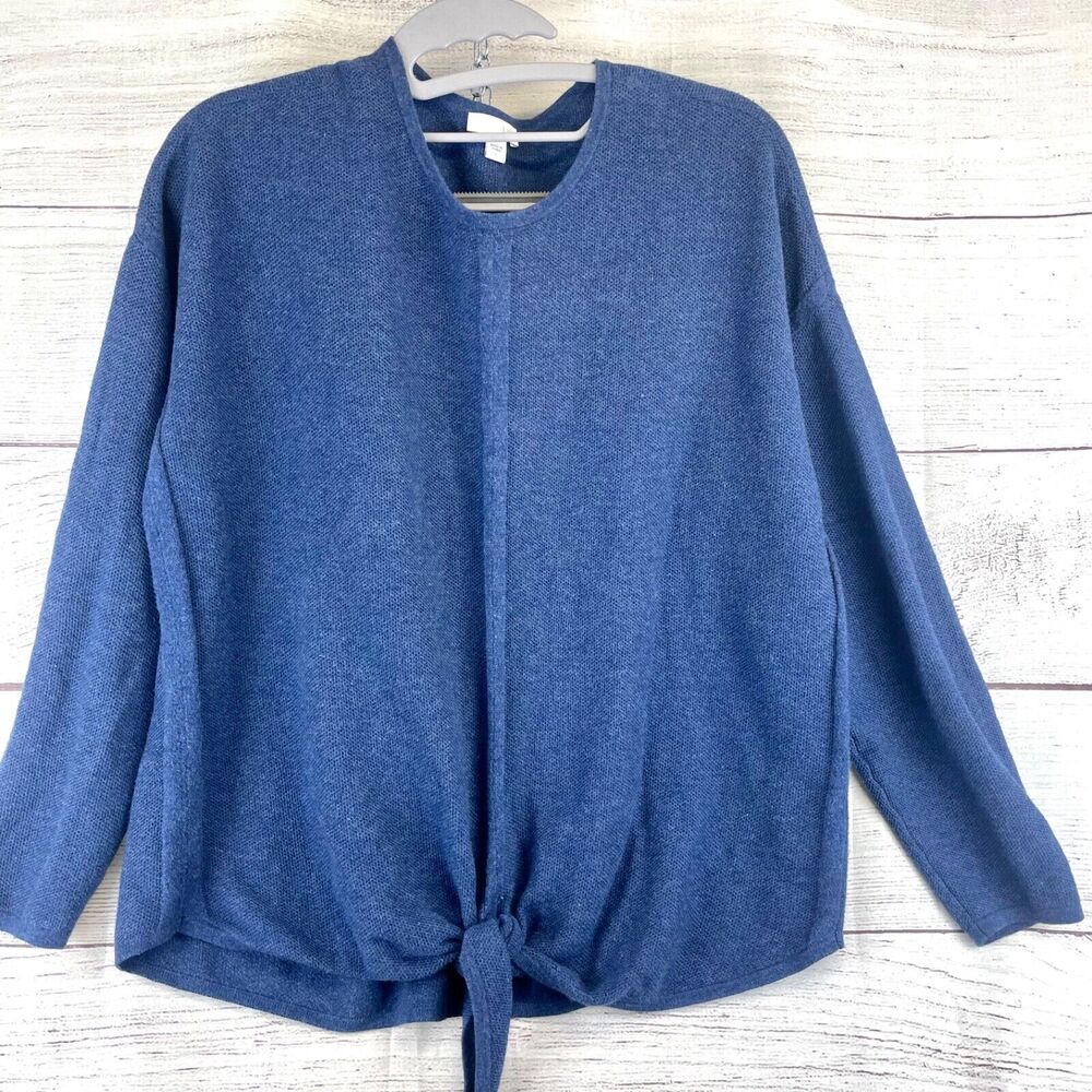 J Jill Women's Blue Tie front Pull Over Sweater Long Sleeve Size L - Picture 1 of 8